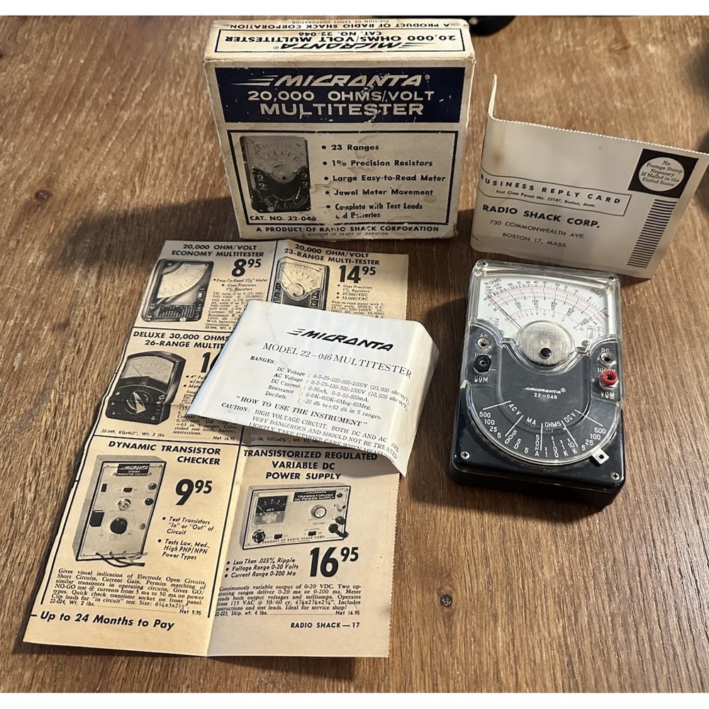 Vintage Micronta Multitester 20,000 OHMs Volt Radio Shack With Box 22-046